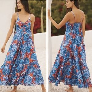 Anthropologie x Ro's Garden Tatiana Maxi Dress Blue Floral Size XL